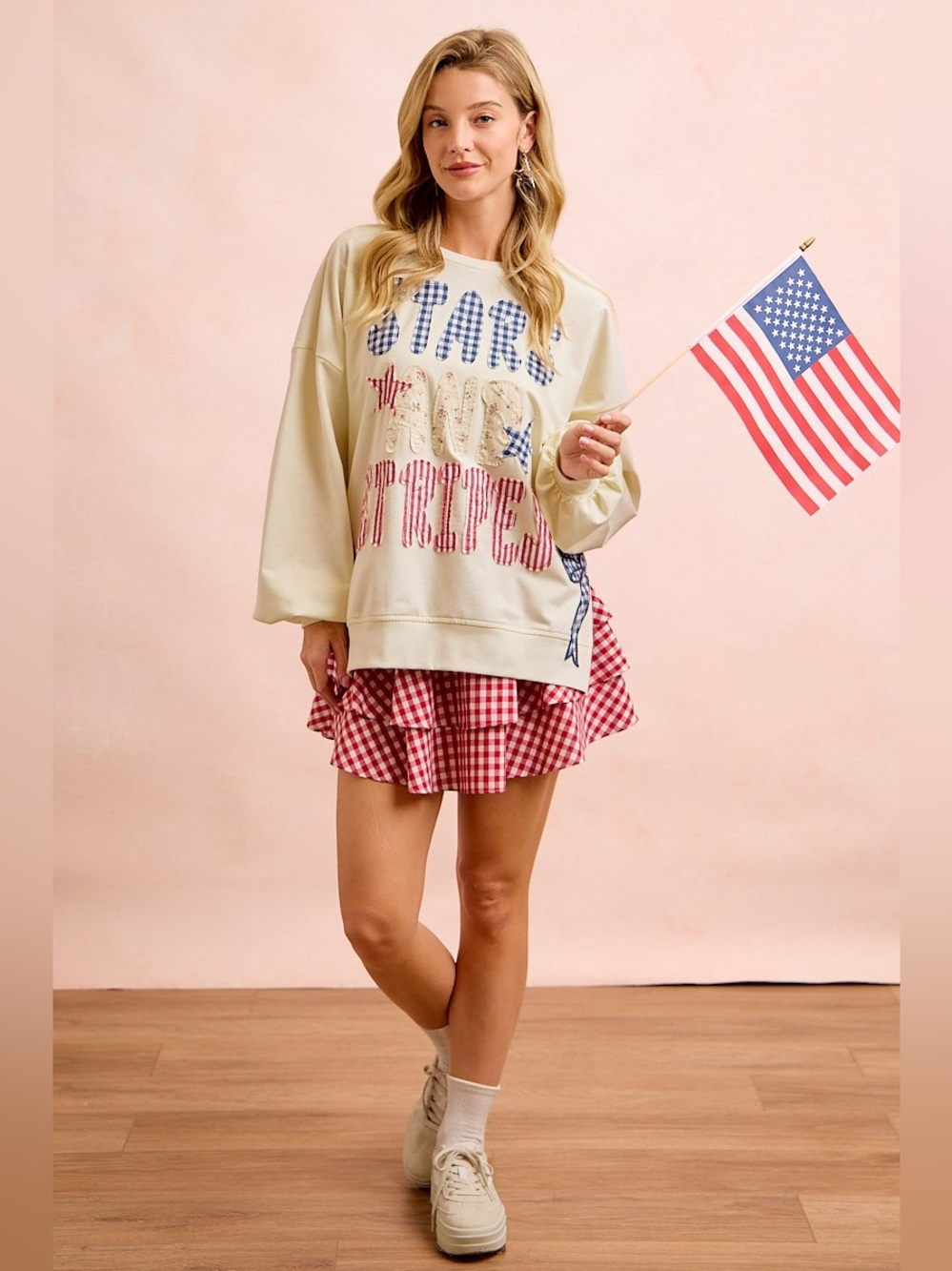 BiBi 4th Of July Stars And Stripes Patches Sweatshirt - Picture 9 of 16
